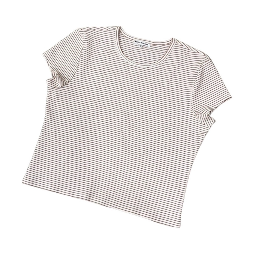 Reformation Striped Short Sleeve Tee - Black and White